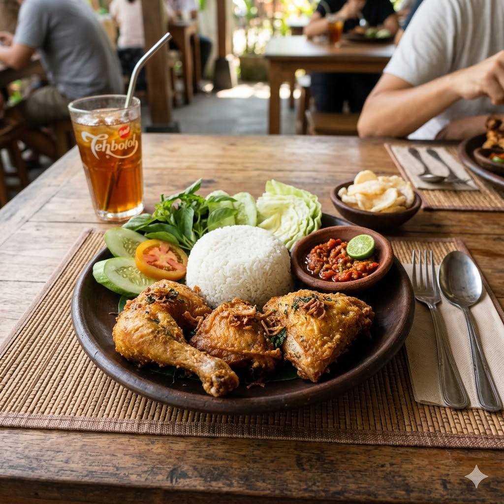 Paket Ayam Goreng Original dengan nasi, lalap, sambal, tahu, dan tempe